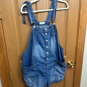 We The Free Mid-Blue Denim Short Overalls
